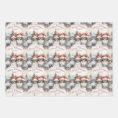 サンタハットのゴシック様式のクリスマスウィンターシーンスカル ラッピングペーパーシート (正面3)