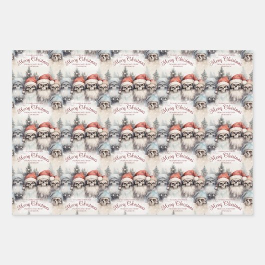 サンタハットのゴシック様式のクリスマスウィンターシーンスカル ラッピングペーパーシート (正面3)