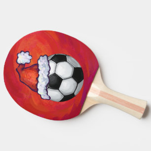 サンタハットのサッカーボールが赤に 卓球ラケット
