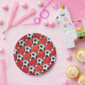 サンタハットのサッカーボールパターン（赤） ペーパープレート (パーティー)