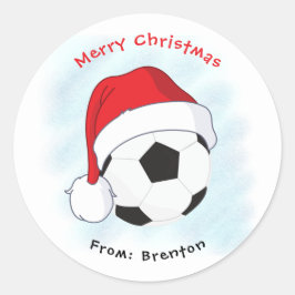 サンタハットのサッカーボール、メリークリスマス ラウンドシール