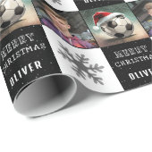 サンタハットのスノーフレーク写真とサッカーボール ラッピングペーパー (ロールコーナー)