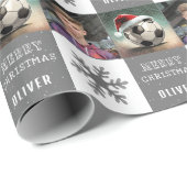 サンタハットのスノーフレーク写真とサッカーボール ラッピングペーパー (ロールコーナー)