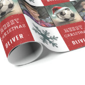 サンタハットのスノーフレーク写真とサッカーボール ラッピングペーパー (ロールコーナー)