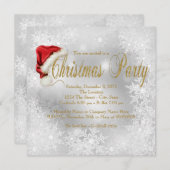 サンタハットのスノーフレーク·クリスマス·パーティーの催し 招待状 (正面/裏面)