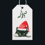 サンタハットのタグを持つmeowy christmas holiday cat ギフトタグ<br><div class="desc">サンタ帽に白と黒の可愛い猫がクリスマスを願う！今年のホリデーシーズンは、猫を愛する友人や親戚のためにPurrfect（ごめんなさい！）。この可愛いデザインの中でマッチのアイテムをたくさん見に私の店を訪れてフルコレクションを見なさい。</div>