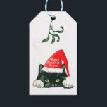 サンタハットのタグを持つmeowy christmas holiday cat ギフトタグ<br><div class="desc">サンタ帽に白と黒の可愛い猫がクリスマスを願う！今年のホリデーシーズンは、猫を愛する友人や親戚のためにPurrfect（ごめんなさい！）。この可愛いデザインの中でマッチのアイテムをたくさん見に私の店を訪れてフルコレクションを見なさい。</div>