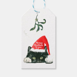 サンタハットのタグを持つmeowy christmas holiday cat ギフトタグ