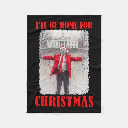 サンタハットのトランプ私はクリスマスファンのために家に帰る フリースブランケット (正面)