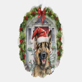 サンタハットのドイツの羊飼いフロントドアクリスマス オーナメントカード (右)