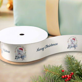 サンタハットのハスキーのカスタムクリスマスギフト サテンリボン