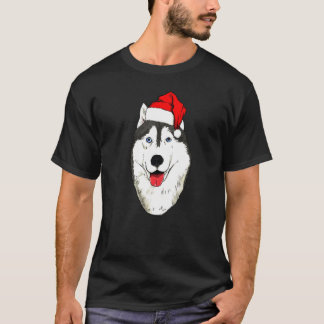 サンタハットのハスキー Tシャツ