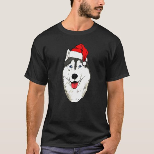 サンタハットのハスキー Tシャツ (正面)