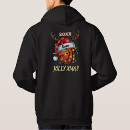 サンタハットのバスケットボールトナカイ クリスマスの楽しみ スポーツ パーカ