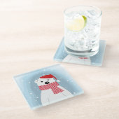 サンタハットのホッキョクグマパーソナライズされた。 ガラスコースター (アングル)