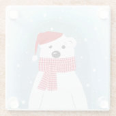 サンタハットのホッキョクグマパーソナライズされた。 ガラスコースター (裏面)