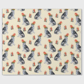 サンタハットのホリーキャンドルがかわいらしいクリスマスドッグ ラッピングペーパー (フラット)