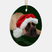 サンタハットのマスティフ セラミックオーナメント (右)