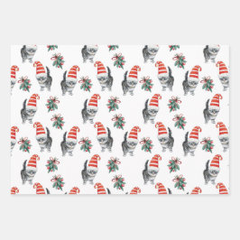 サンタハットのミョークリスマスを飾ったかわいい猫 ラッピングペーパーシート