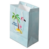 サンタハットのメリークリスマスピンクフラミンゴ ミディアムペーパーバッグ (裏面アングル)