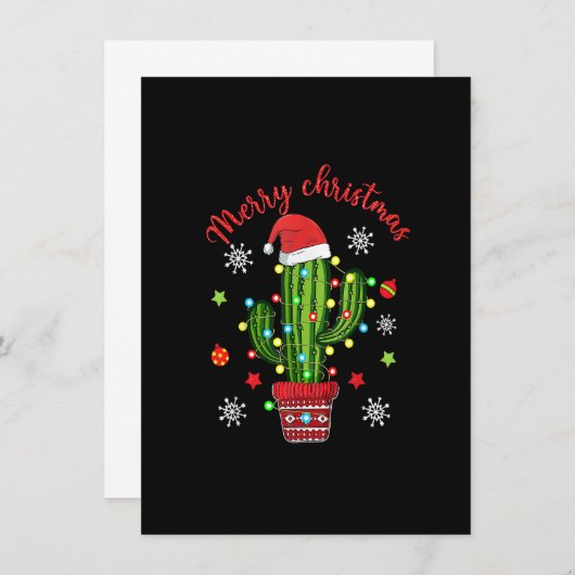 サンタハットの光で陽気なクリスマスサボテンおもしろい 招待状 (正面/裏面)