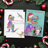 サンタハットの写真を着たクリスマス恐竜Tレックス シーズンカード