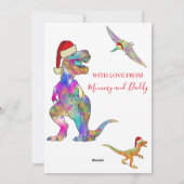 サンタハットの写真を着たクリスマス恐竜Tレックス シーズンカード (裏面)