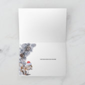 サンタハットの冬の森の風景を身に着けたリス カード (内部)