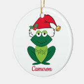サンタハットの可愛いカエルカスタムクリスマス セラミックオーナメント (左)