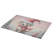 サンタハットの可愛いクリスマスの子犬 カッティングボード (角)