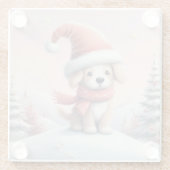サンタハットの可愛いクリスマスの子犬 ガラスコースター (裏面)