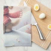 サンタハットの可愛いクリスマスの子犬 キッチンタオル (四つ折り)