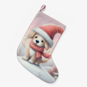 サンタハットの可愛いクリスマスの子犬 スモールクリスマスストッキング (正面 (吊り時))
