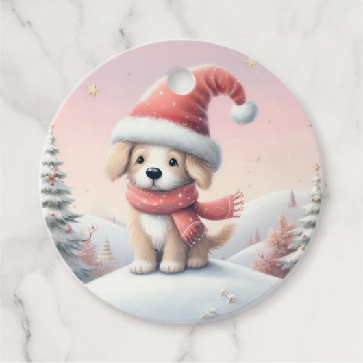 サンタハットの可愛いクリスマスの子犬 フェイバータグ (正面)