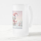 サンタハットの可愛いクリスマスの子犬 フロストグラスビールジョッキ (正面右)