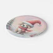 サンタハットの可愛いクリスマスの子犬 ペーパープレート (アングル)