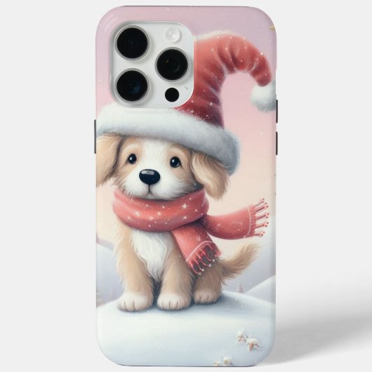 サンタハットの可愛いクリスマスの子犬 Case-Mate iPhoneケース (裏面)