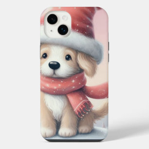 サンタハットの可愛いクリスマスの子犬 iPhone 14 PLUSケース