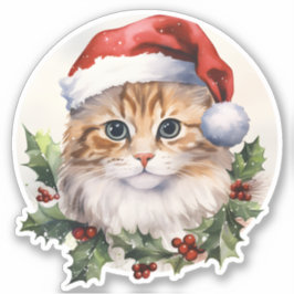 サンタハットの可愛いクリスマスキャット シール