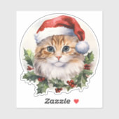 サンタハットの可愛いクリスマスキャット シール (シート)
