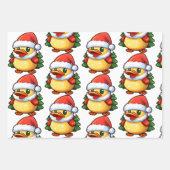 サンタハットの可愛いクリスマスダック ラッピングペーパーシート (正面2)