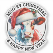 サンタハットの可愛いクリスマスパーソナライズされた牛 シール (正面)