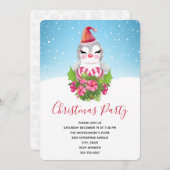 サンタハットの可愛いクリスマスペンギンパーティー 招待状 (正面/裏面)