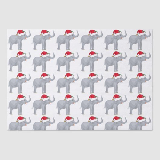 サンタハットの可愛いクリスマスホワイトゾウ 薄葉紙 (正面)