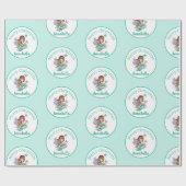 サンタハットの可愛いクリスマスマーメイドティール(緑がかった色) ラッピングペーパー (フラット)