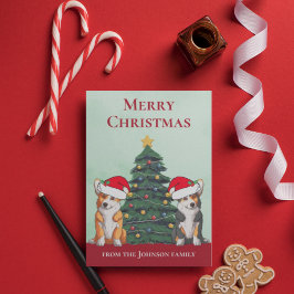 サンタハットの可愛いコルギクリスマスツリードッグカスタム シーズンカード