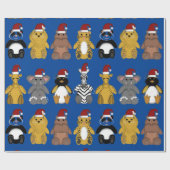 サンタハットの可愛いジャングル動物ラッピング紙 ラッピングペーパー (フラット)