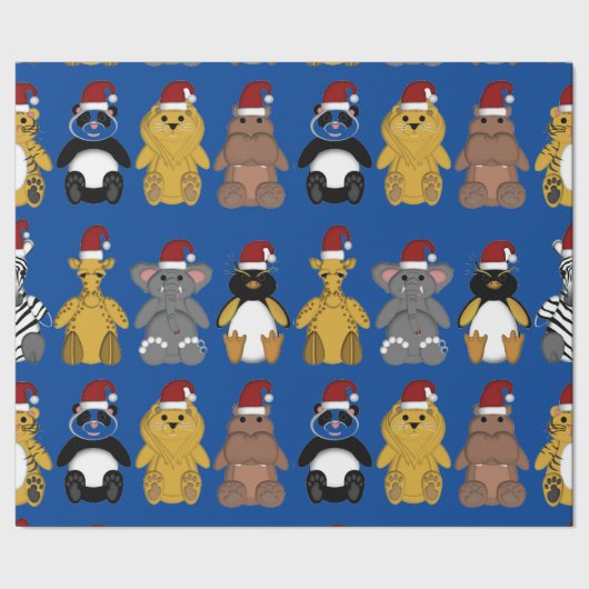 サンタハットの可愛いジャングル動物ラッピング紙 ラッピングペーパー (シーム)