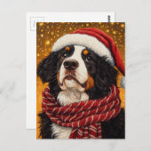 サンタハットの可愛いベルネーズマウンテンドッグ ポストカード (正面/裏面)