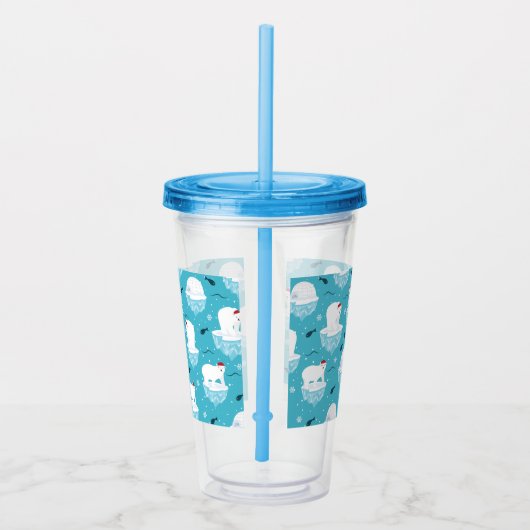 サンタハットの可愛いホッキョクグマのクリスマスパターン アクリルタンブラー (右)
